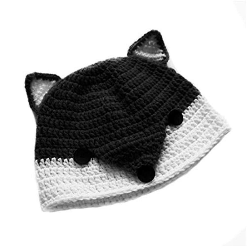 4391 Handmade Knit Funny Fox Ear Hat Winter Halloween Custome Beanie Black